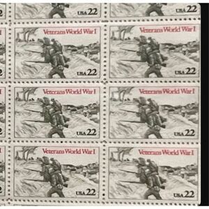 MNH World War I Veterans Issue Sheet of 50 22c Stamps Scott #2154